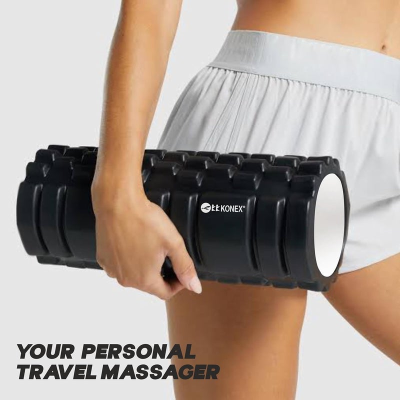 KONEX Foam Roller for Men & Women | Deep Tissue Massager for Pain Relief & Muscle Recovery | Ideal for Yoga, Gym, Stretching & Full Body Relaxation - 33 cm (Black) - Image 5