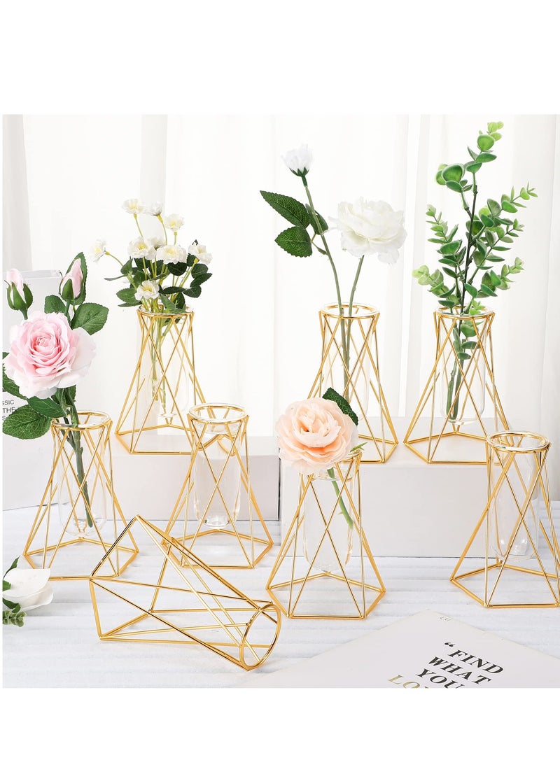 8 Set Gold Metal Geometric Vase, Gold Glass Vase for Centerpieces, Desk Decor Geometric Small Vase with Clear Glass Test Tube, Plant Propagation Station with Metal Stand (6.3 Inch) - pzsku/Z55ACF1B13AD07EB17308Z/45/_/1695632364/ed0afd1b-e10a-4e84-8f13-b87157f2277b