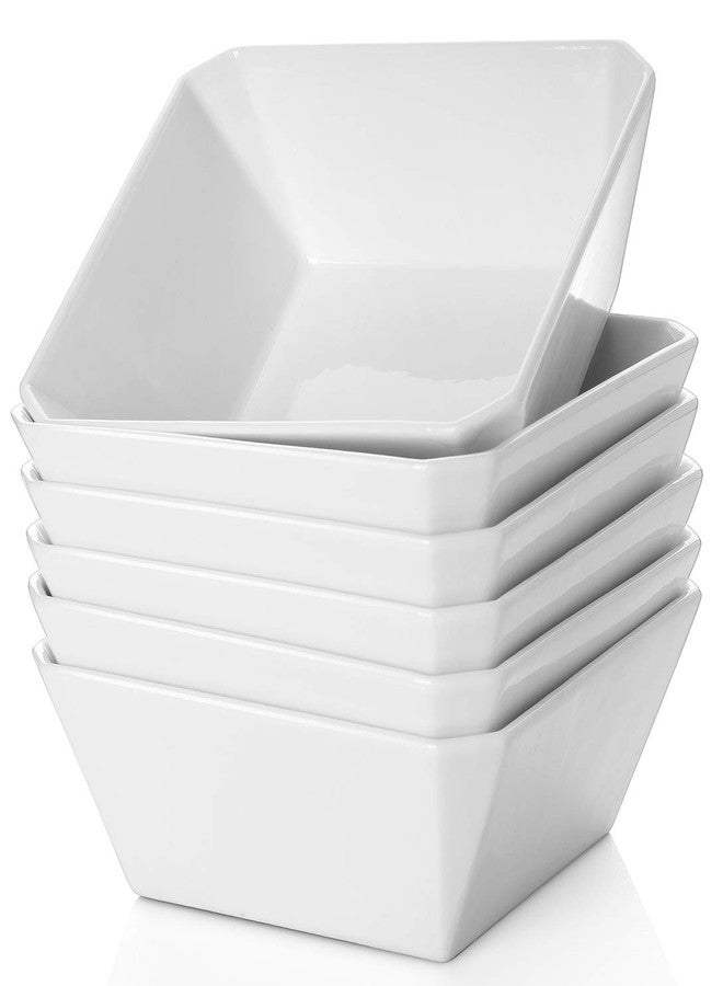 Samsle Porcelain Cereal Bowls, 16 oz Square Serving Bowls Set, 5 Inch White Ceramic Bowls for Salad, Soup, Snack, Dessert and Marmalade, Dishwasher & Microwave Safe, Set of 6 - Image 1