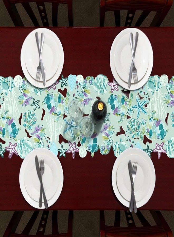 Simhomsen Decorative Embroidered Ocean, Sea Life, Coastal or Beach Themed Table Runner, Seashells and Starfish Print (14 × 34 inches) - Image 4
