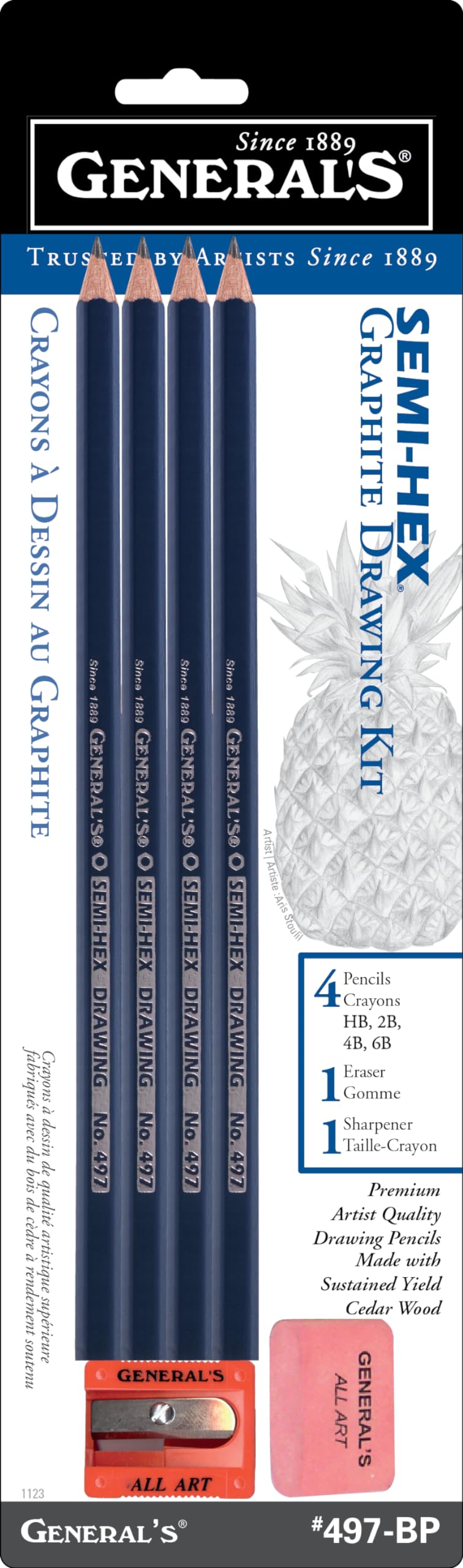 General's General Pencil 497BP Semi-Hex Graphite Drawing Pencils 4/Pkg-HB, 2B, 4B, & 6B, HB 2B 4B & 6B - Image 2