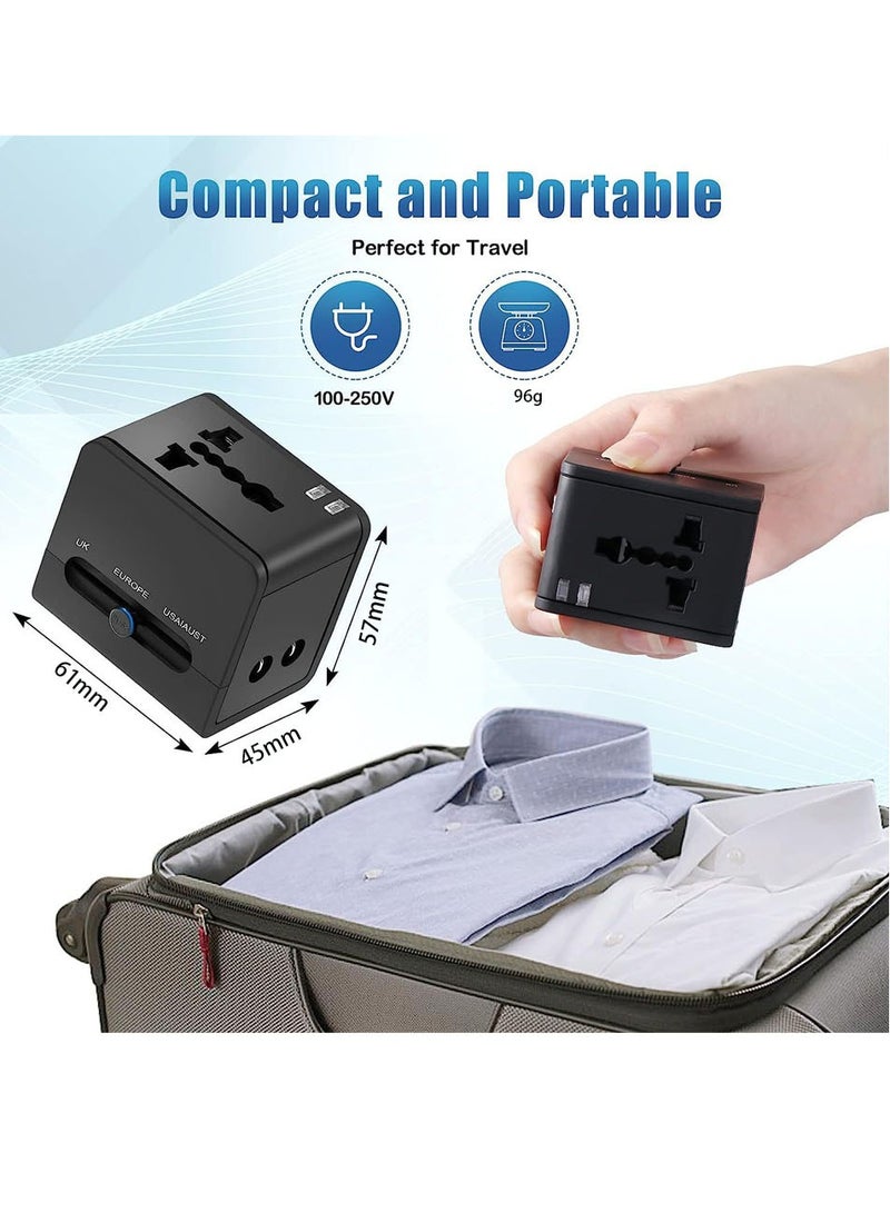 Worldwide Universal Travel Adapter Plug Converter Charger Outlet with 2.4A Dual USB-A,1500W Multifunctional International Power Adapter Wall Charger with Child Safety Door,Global AC Outlet,Black - Image 3
