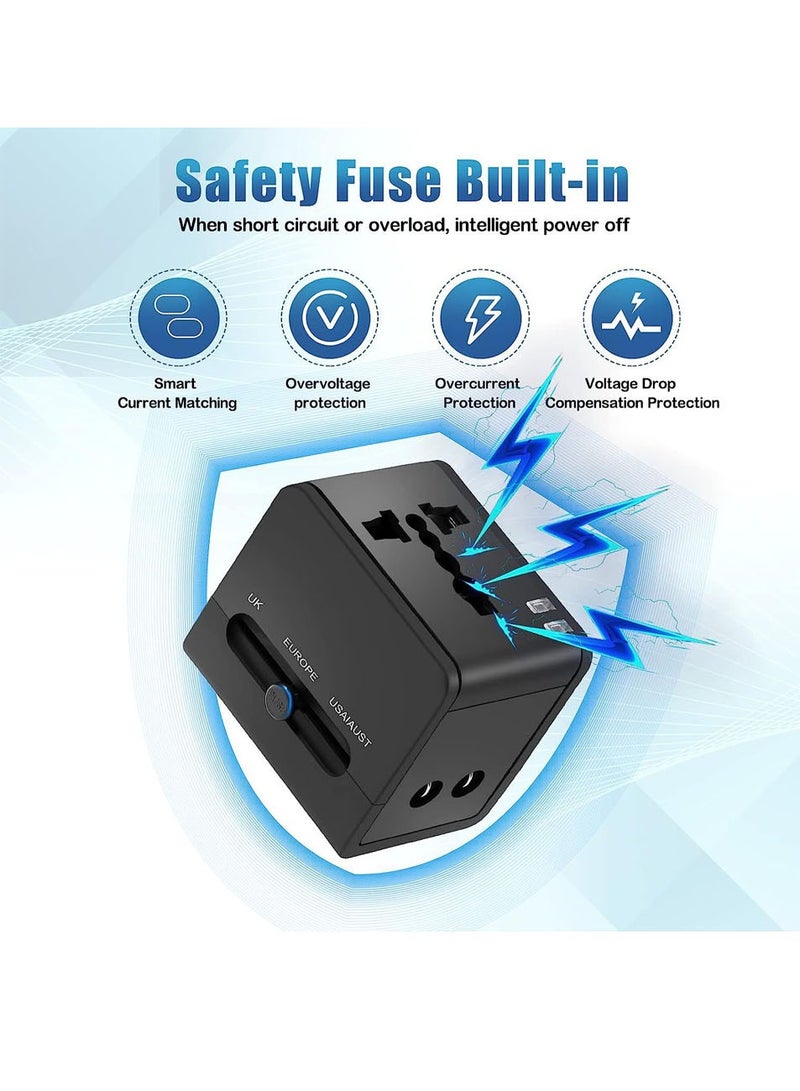 Worldwide Universal Travel Adapter Plug Converter Charger Outlet with 2.4A Dual USB-A,1500W Multifunctional International Power Adapter Wall Charger with Child Safety Door,Global AC Outlet,Black - Image 4