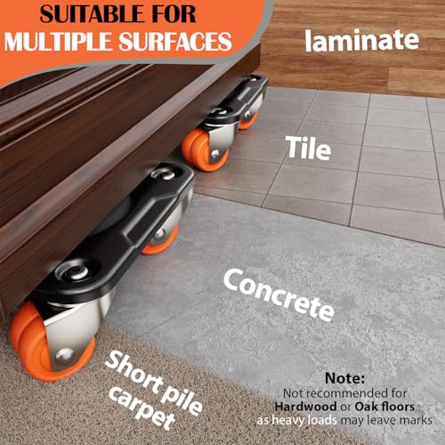 ONEON Heavy Duty Furniture Movers with Wheels Dolly with Auxiliary Lifter, All-New Upgraded Carbon Steel Panels & Dual-Wheeled Casters, Supports up to 2200 lbs (XL) - Image 4