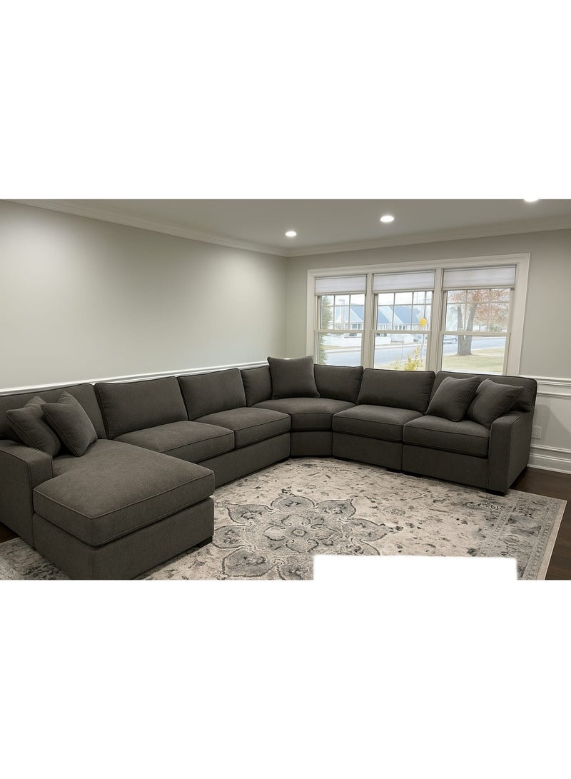 مهارة البحر أريكة رمادية داكنة جديدة كليًا على شكل حرف U - قماش جوت فاخر ومريح للغاية - Image 1