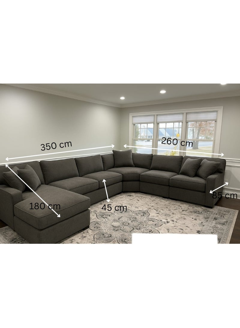 مهارة البحر أريكة رمادية داكنة جديدة كليًا على شكل حرف U - قماش جوت فاخر ومريح للغاية - Image 4