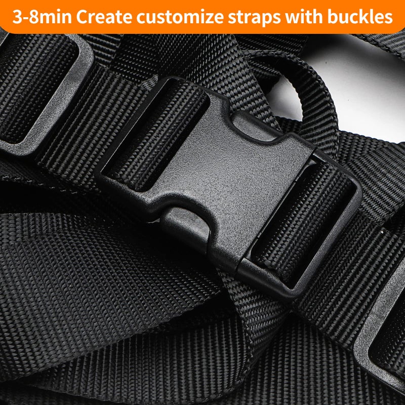 BEYOURD Heavy-Duty Buckles and Strap Set 1-1/2": 6 Yards of Thick Nylon Webbing, 6-Pack Adjustable Quick Side Release Plastic Buckles, 12 Tri-Glide Slide Clips, Black (1-1/2" Combo Set) - Image 5