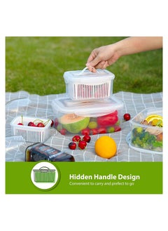 3 Pack Fruit Storage Containers for Fridge - Produce Saver Containers  Fridge Organizers with Airtight Lid & Colander, Fruit and Vegetable Storage  for