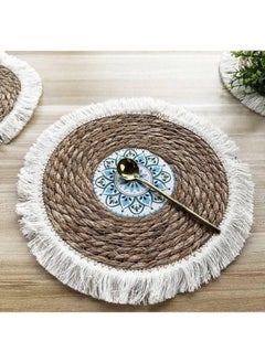 Natural Handmade Wicker Heat Resistant Coaster Set to Protect Surfaces with Rustic Elegance and Functionality D (Size 25)
