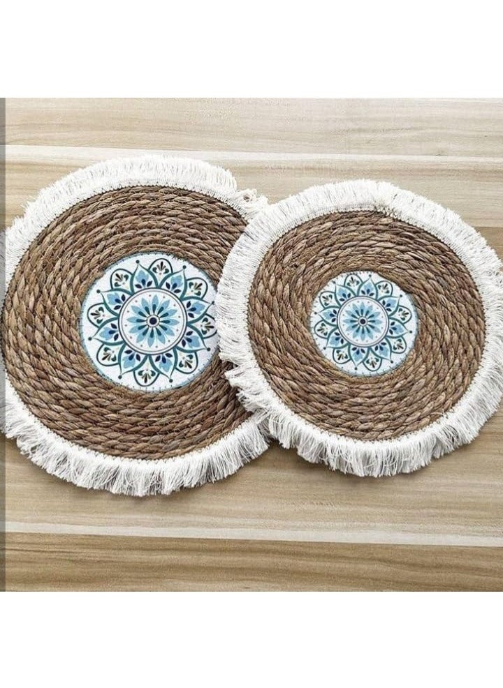 Generic - Natural Handmade Wicker Heat Resistant Coaster Set to Protect Surfaces with Rustic Elegance and Functionality D (Size 25) - Image 1