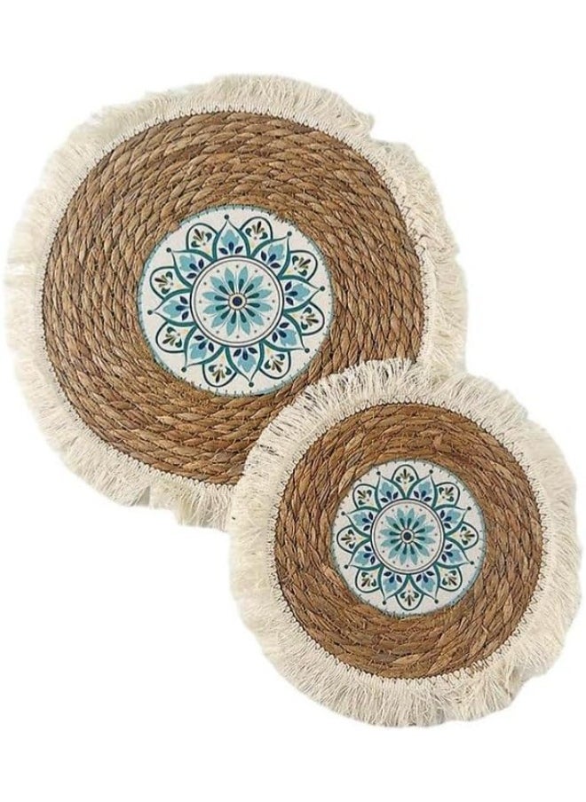 Generic - Natural Handmade Wicker Heat Resistant Coaster Set to Protect Surfaces with Rustic Elegance and Functionality D (Size 25) - Image 1