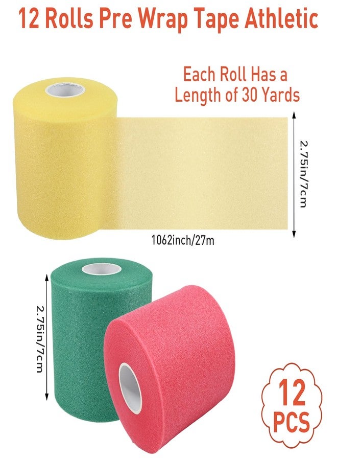 ddseexhe12 Pcs Pre Wrap Tape,2.75 Inch X 360 Yards (30 Yard Per Roll) Pre Wrap Foam Underwrap Sports Pre-Wrap Tape,Pre Wrap Athletic Tape for Sports,Ankles,Hands and Knees,Water-Resistant,(12 Colors) - Image 2