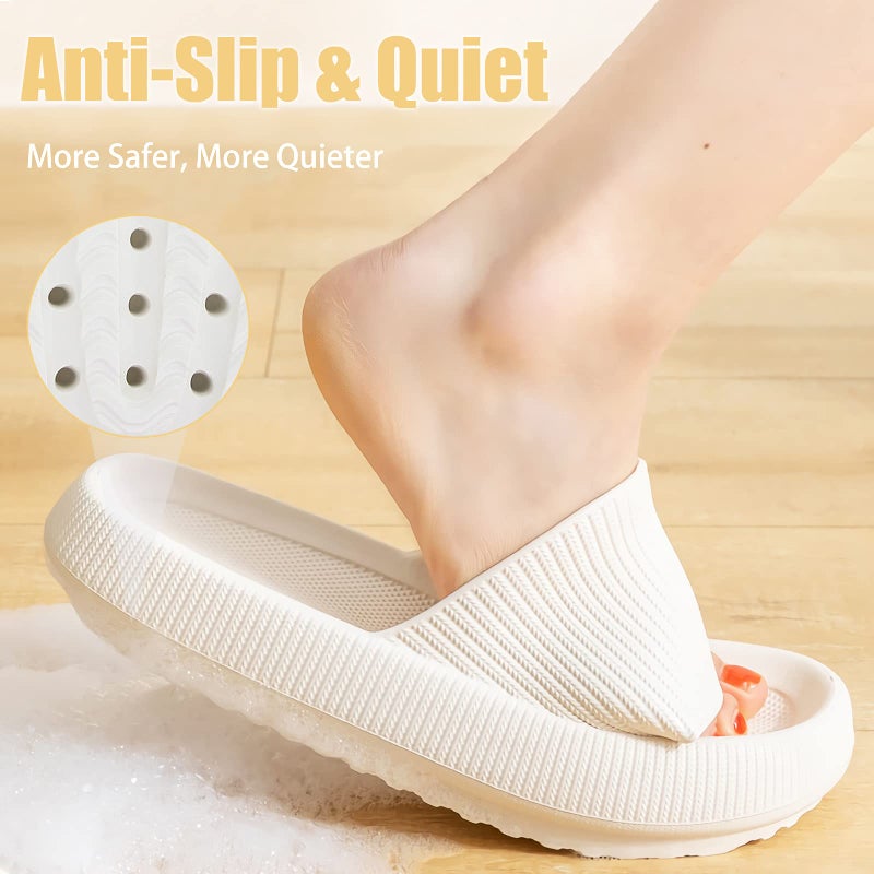 rosyclo Cloud Slippers for Women and Men, Pillow Massage Shower Bathroom Non-Slip Pillow Super Soft Comfy Thick Sole Home House Cloud Cushion Slide Sandals for Indoor & Outdoor Shoes, White - Image 3