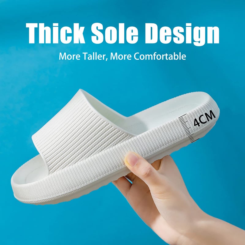 rosyclo Cloud Slippers for Women and Men, Pillow Massage Shower Bathroom Non-Slip Pillow Super Soft Comfy Thick Sole Home House Cloud Cushion Slide Sandals for Indoor & Outdoor Shoes, White - Image 5