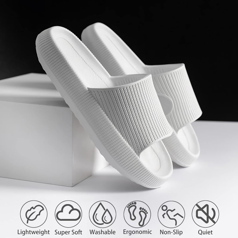 rosyclo Cloud Slippers for Women and Men, Pillow Massage Shower Bathroom Non-Slip Pillow Super Soft Comfy Thick Sole Home House Cloud Cushion Slide Sandals for Indoor & Outdoor Shoes, White - Image 2