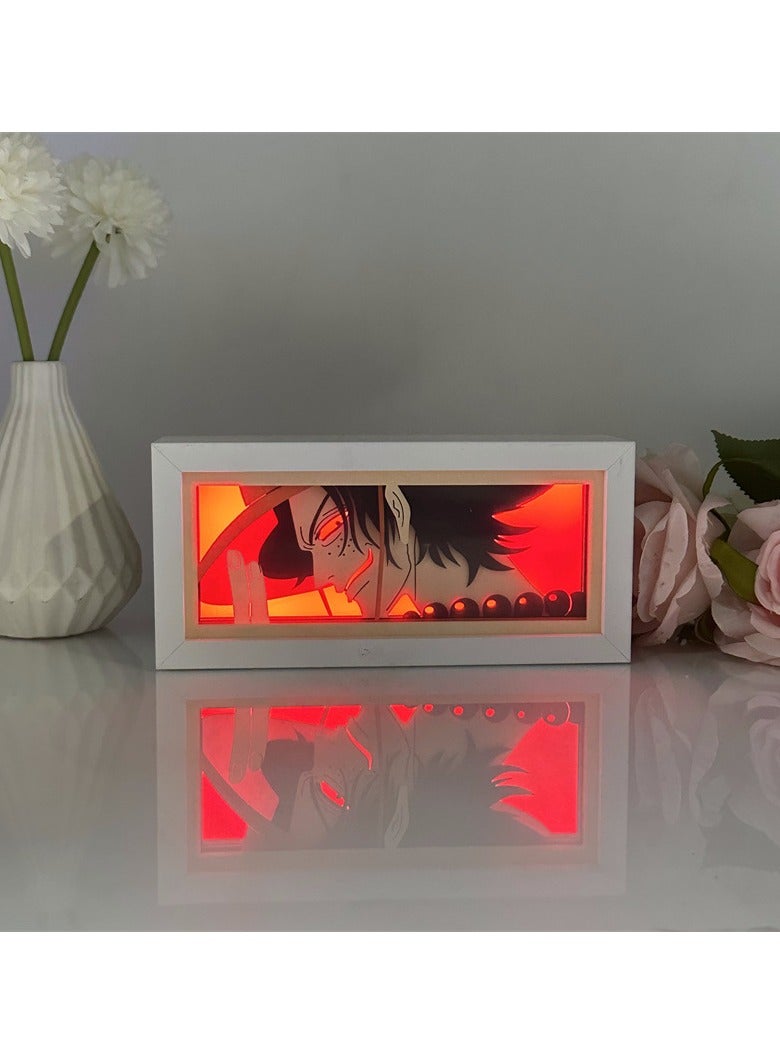 Paper carved lanterns, One Piece Ace multi-color RGB remote control paper carved lanterns, anime peripheral night lights, gifts for anime fans and children - Image 1