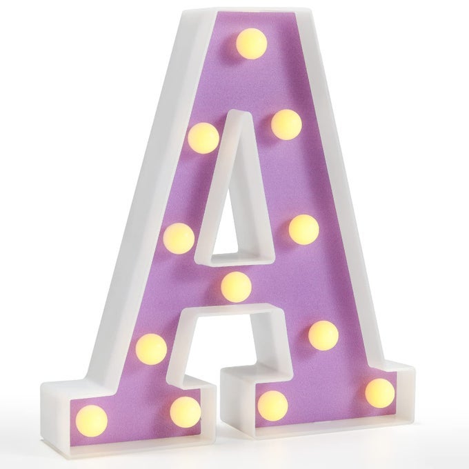 LED MARQUEE LETTER LIGHTS LIGHT UP ALPHABET MARQUEE LETTERS SIGN FOR NIGHT LIGHT BIRTHDAY WEDDING PARTY CHRISTMAS LAMP HOME BAR DECORATION PURPLE LETTER A