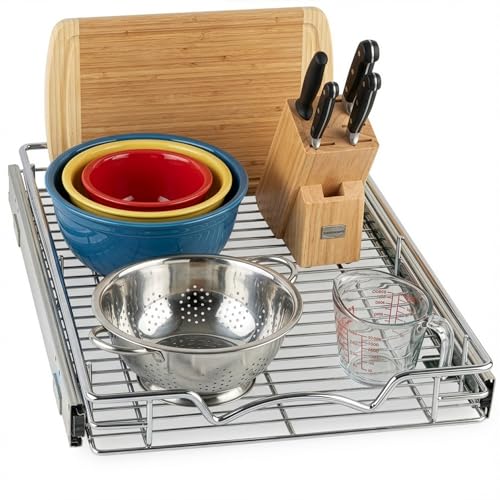 HOLDN’ STORAGE Pull Out Cabinet Organizer, Heavy Duty Caddy w/Lifetime Limited Warranty -14”W x 21”D - Requires At Least 15-1/4” Cabinet Opening, Steel Metal Cabinet Drawers Slide Out, Chrome - Image 1