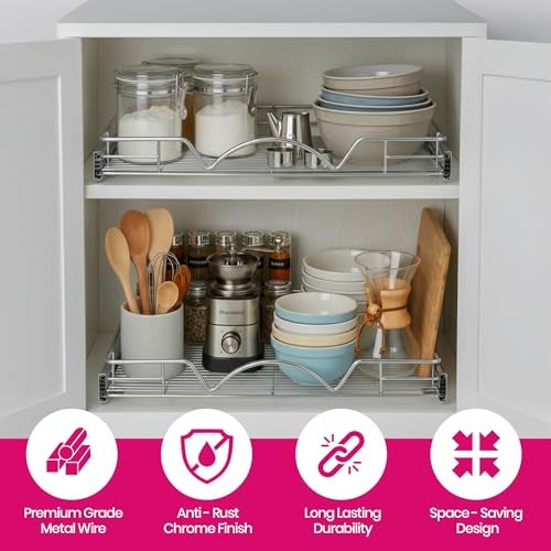 HOLDN’ STORAGE Pull Out Cabinet Organizer, Heavy Duty Caddy w/Lifetime Limited Warranty -14”W x 21”D - Requires At Least 15-1/4” Cabinet Opening, Steel Metal Cabinet Drawers Slide Out, Chrome - Image 5
