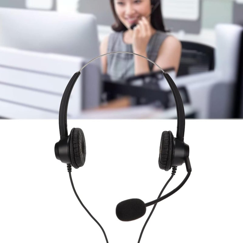 2.5mm Binaural Telephone Headset, Wired Noise Cancelling Call Center Earphone with Mic Mute and Volume Control for Business Customer Service Office Use - Image 2