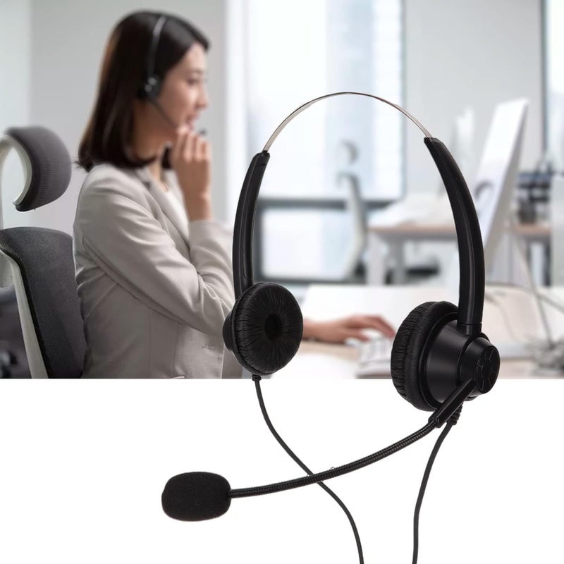 2.5mm Binaural Telephone Headset, Wired Noise Cancelling Call Center Earphone with Mic Mute and Volume Control for Business Customer Service Office Use - Image 4