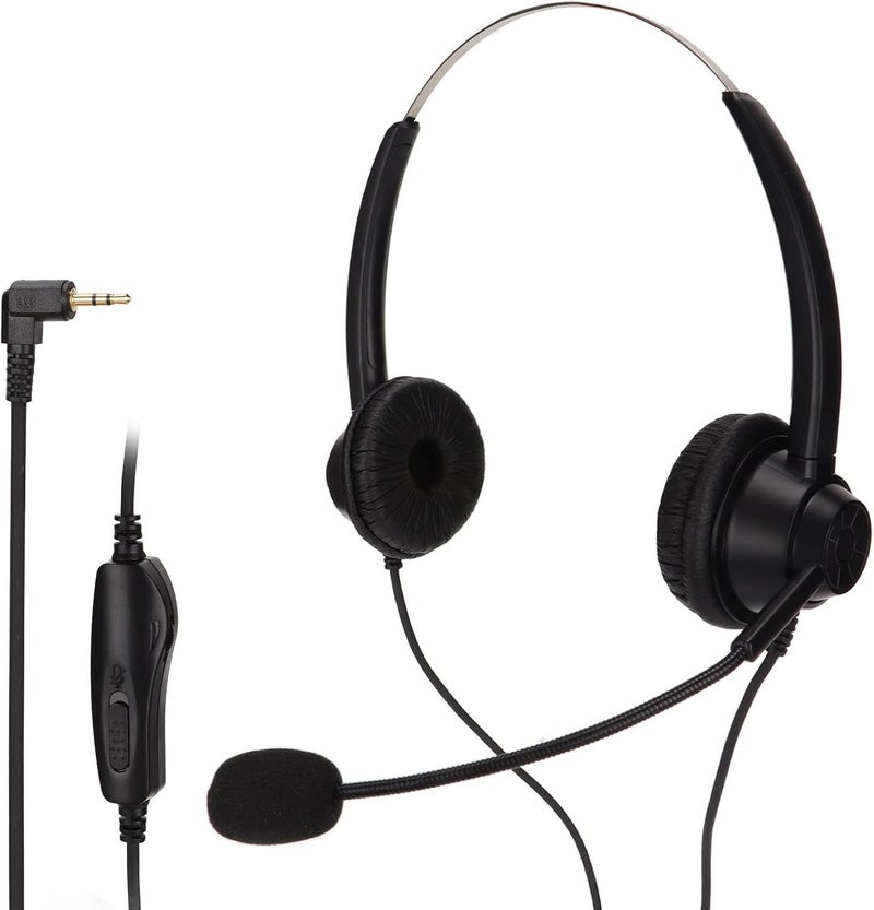 2.5mm Binaural Telephone Headset, Wired Noise Cancelling Call Center Earphone with Mic Mute and Volume Control for Business Customer Service Office Use - Image 1