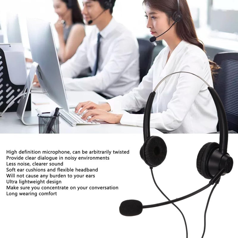 2.5mm Binaural Telephone Headset, Wired Noise Cancelling Call Center Earphone with Mic Mute and Volume Control for Business Customer Service Office Use - Image 3