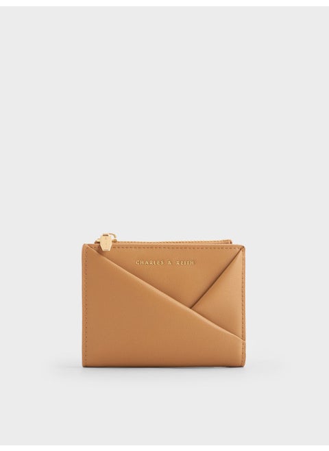 CHARLES & KEITH Midori Geometric Top-Zip Wallet for Women - Camel