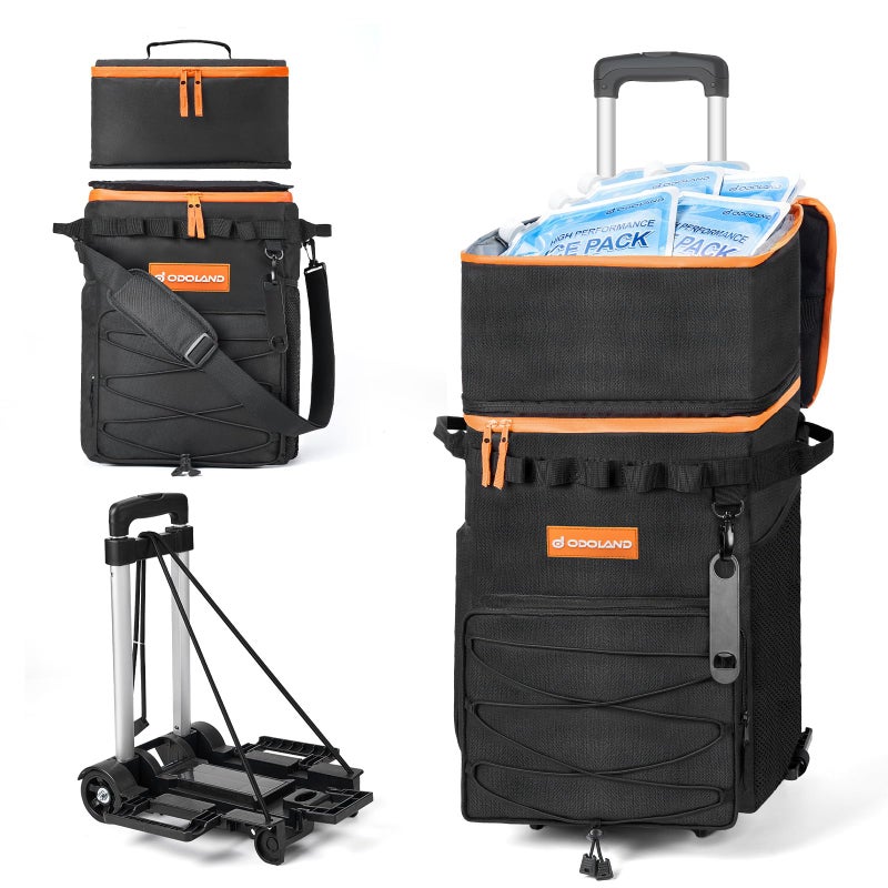 Odoland 48/72 Cans Soft Cooler with Wheels and Handle Collapsible Ice Chest Rolling Coolers on Wheels for Beach Camping Travel and Picnic - Image 1
