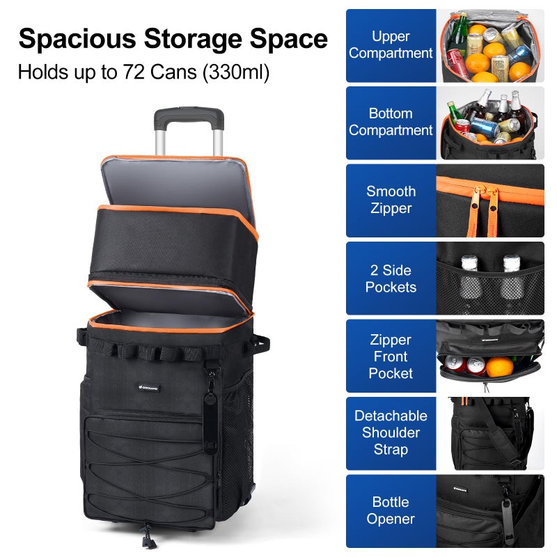 Odoland 48/72 Cans Soft Cooler with Wheels and Handle Collapsible Ice Chest Rolling Coolers on Wheels for Beach Camping Travel and Picnic - Image 2