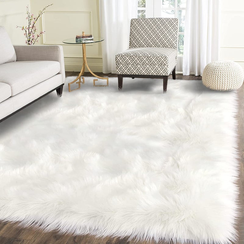 Latepis 5x7 Area Rugs White Furry Faux Sheepskin Rug Washable Fluffy Fur Rug for Living Room NonSlip Plush Shaggy Rugs for Bedroom Entertainment Room Luxury Home Dcor