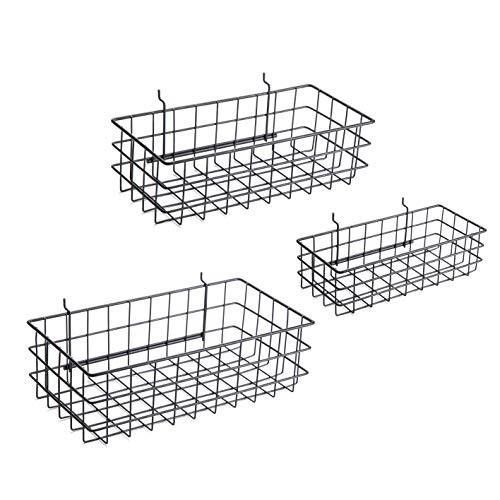 Right Arrange RightArrange Pegboard Baskets, Set of 3 Black - Hooks to Any Peg Board - Square Style Baskets Hold More - Organize Tools, Workbench, Accessories, Garage Storage - Wall Organizer Attachments - Image 1
