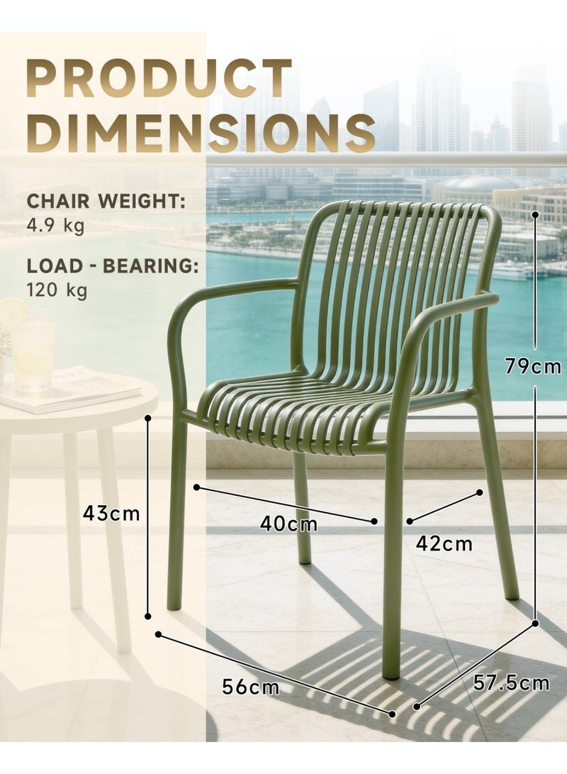 HariNorgen Resin Dining Chairs Set of 2, Indoor & Outdoor Armchair, Stackable Weatherproof, Fully Assembled, Green - Image 2