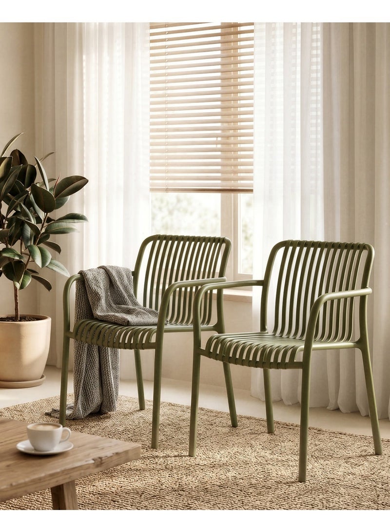 HariNorgen Resin Dining Chairs Set of 2, Indoor & Outdoor Armchair, Stackable Weatherproof, Fully Assembled, Green - Image 1
