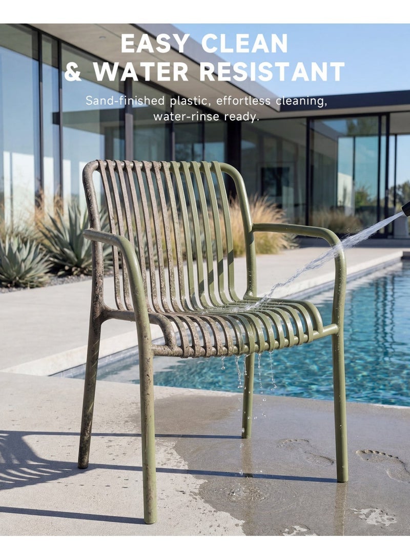 HariNorgen Resin Dining Chairs Set of 2, Indoor & Outdoor Armchair, Stackable Weatherproof, Fully Assembled, Green - Image 3