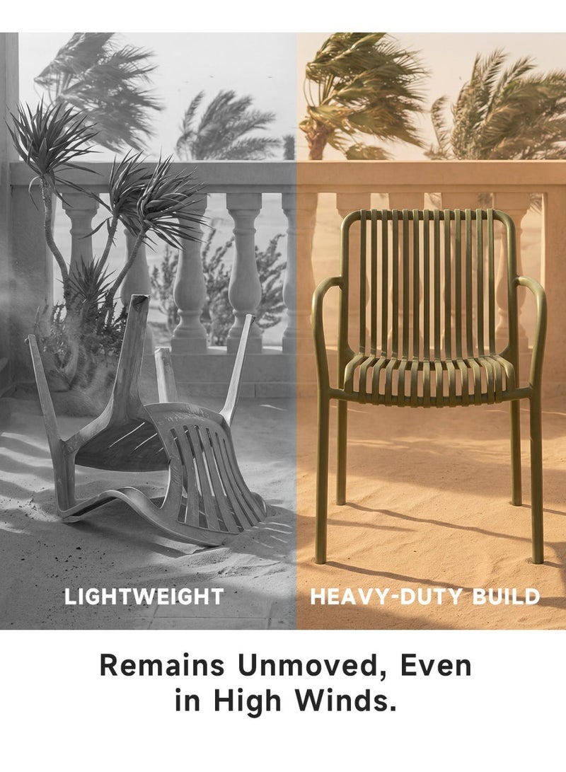 HariNorgen Resin Dining Chairs Set of 2, Indoor & Outdoor Armchair, Stackable Weatherproof, Fully Assembled, Green - Image 4