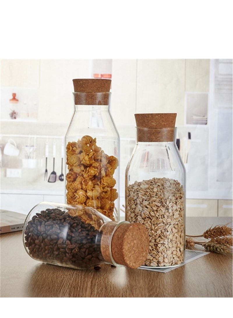ثلاث زجاجات ، 1200ml محكم زجاج الجرار ، حاويات شفافة ديكور مع سدادات خشبية ، زجاجات تخزين شفافة لتخزين الشاي والقهوة والتوابل والحبوب والمواد الغذائية وعصير الفواكه ( 3 × 1200ml ) . - Image 1