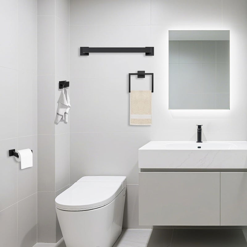 JOPOFI 5 Piece Bathroom Towel Bar Set - SUS304 Stainless Steel Bath Towel Holder, 15.7 Inch Towel Racks for Bathroom Wall Mounted, Bathroom Hardware Accessories Set - Matte Black - Image 5