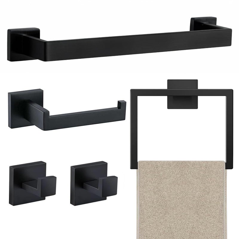 JOPOFI 5 Piece Bathroom Towel Bar Set - SUS304 Stainless Steel Bath Towel Holder, 15.7 Inch Towel Racks for Bathroom Wall Mounted, Bathroom Hardware Accessories Set - Matte Black - Image 1