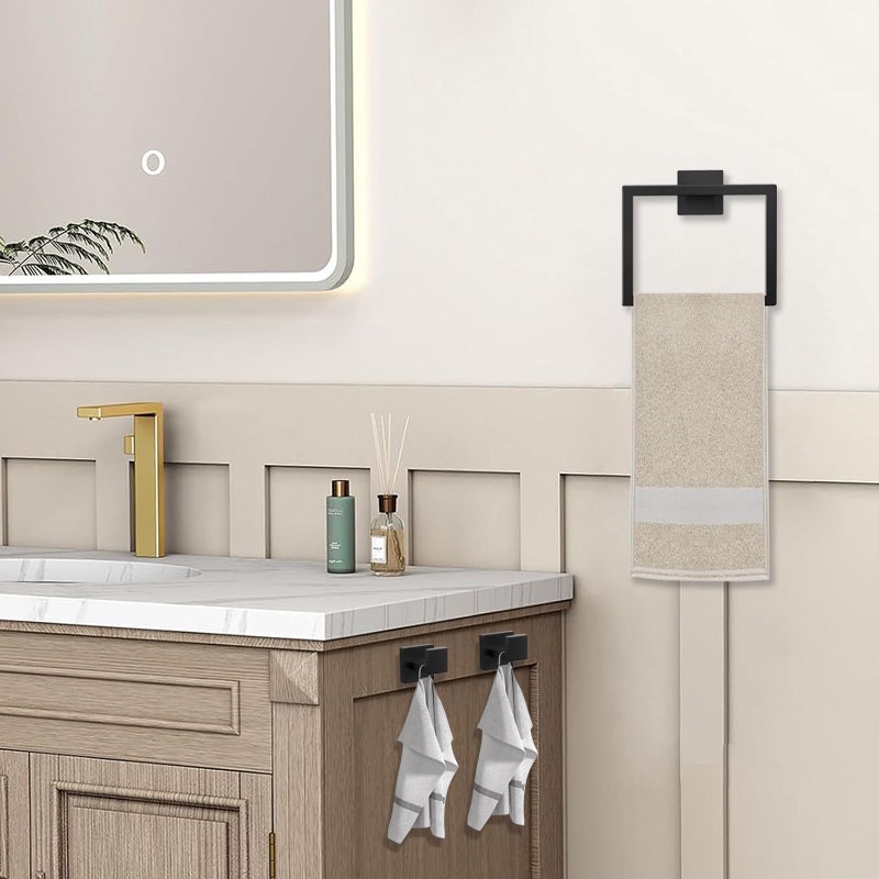 JOPOFI 5 Piece Bathroom Towel Bar Set - SUS304 Stainless Steel Bath Towel Holder, 15.7 Inch Towel Racks for Bathroom Wall Mounted, Bathroom Hardware Accessories Set - Matte Black - Image 3