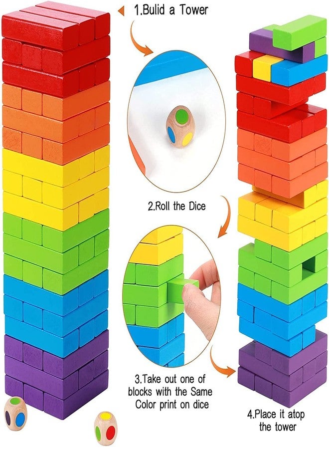 Zelvo Colourful Wooden Blocks for Boys 7-14 Years - Indoor Balancing & Building Game, Montessori Wooden Toys, Kids Activity Tower Block for Cognitive Development & Fun (Colour Blocks) - Image 2