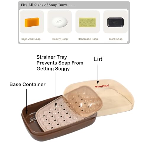 Homfine Soap Case Holder Box with Transparent Lid and Strainer Tray for Home, Kitchen, Bathroom, Washbasin (Colour May Vary, Plastic) (1) - Image 2