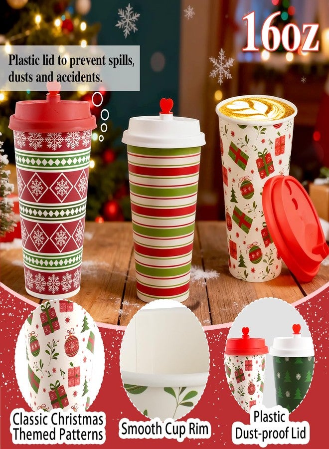 CUPLOOV 50 Pcs Christmas Hot Coffee Cups with Lids, 16 Oz Christmas Disposable Paper Cups with Lids and Sleeves, Xmas Paper Cup for Hot Cold Drinks Hot Cocoa Drinking Xmas Holiday Winter Party Supplies - Image 3