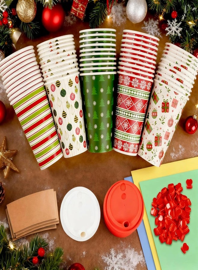 CUPLOOV 50 Pcs Christmas Hot Coffee Cups with Lids, 16 Oz Christmas Disposable Paper Cups with Lids and Sleeves, Xmas Paper Cup for Hot Cold Drinks Hot Cocoa Drinking Xmas Holiday Winter Party Supplies - Image 4
