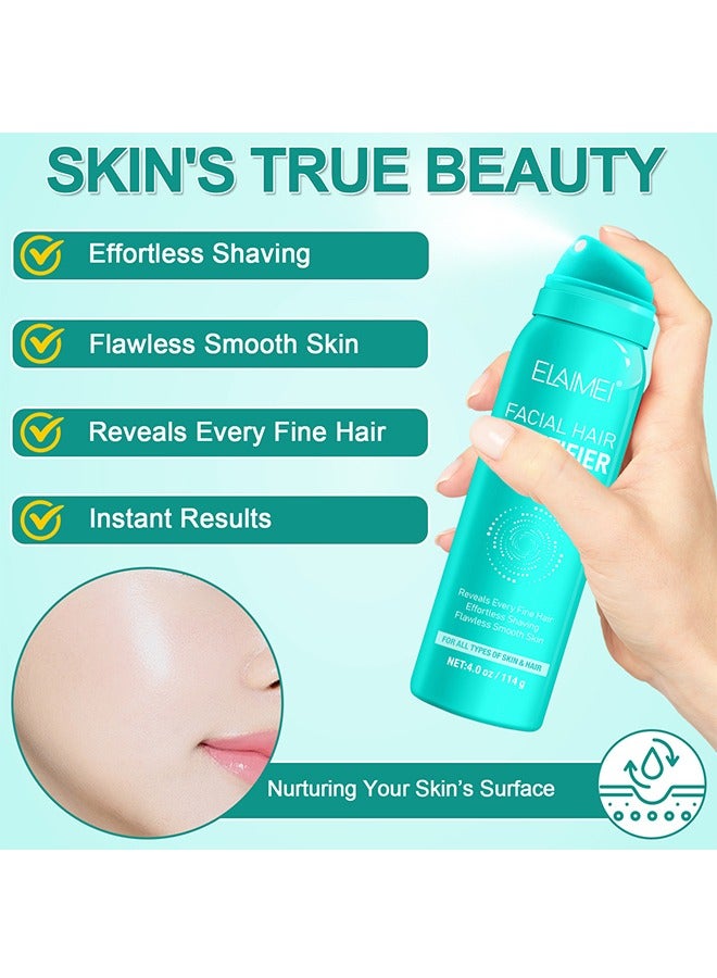 Elaimei Facial Hair Identifier Spray，Hair Identifier Spray for Face Shaving, Women Hair Identifier Spray with 4 Pcs Green Face Razors, Gentle and Effective Facial Hair Identifier Spray for Dermaplaning, Suit to All Skin Types  114g - Image 3