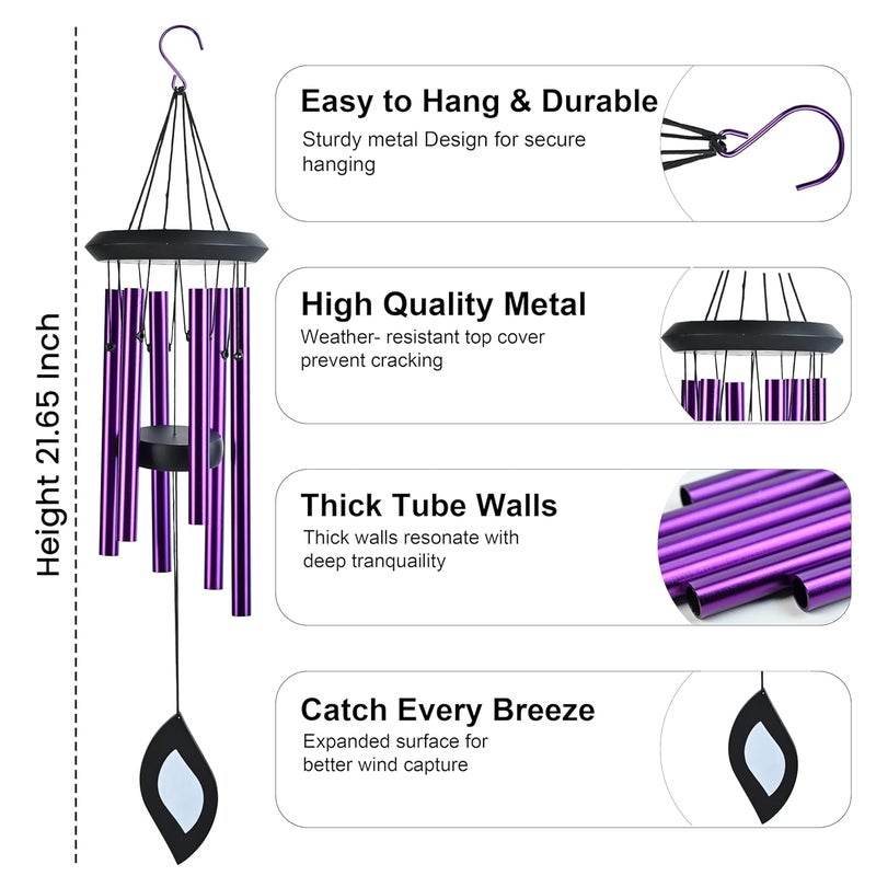 ZAICUS Wind Chimes for Home Decor – 21 inch Purple Metal Hanging Wind Chime for Balcony, Garden, Indoor & Outdoor Use, Housewarming Gift - Image 5