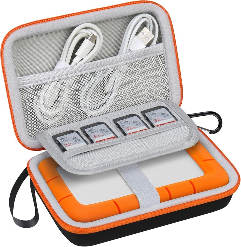 Lacdo Hard Drive Carrying Case for LaCie Rugged Mini/Rugged External Hard Drive Portable HDD 1TB 2TB 4TB 5TB USB 3.0 2.0 Hard EVA Shockproof Protective Storage Holder Travel Bag, Black+Orange - Image 1