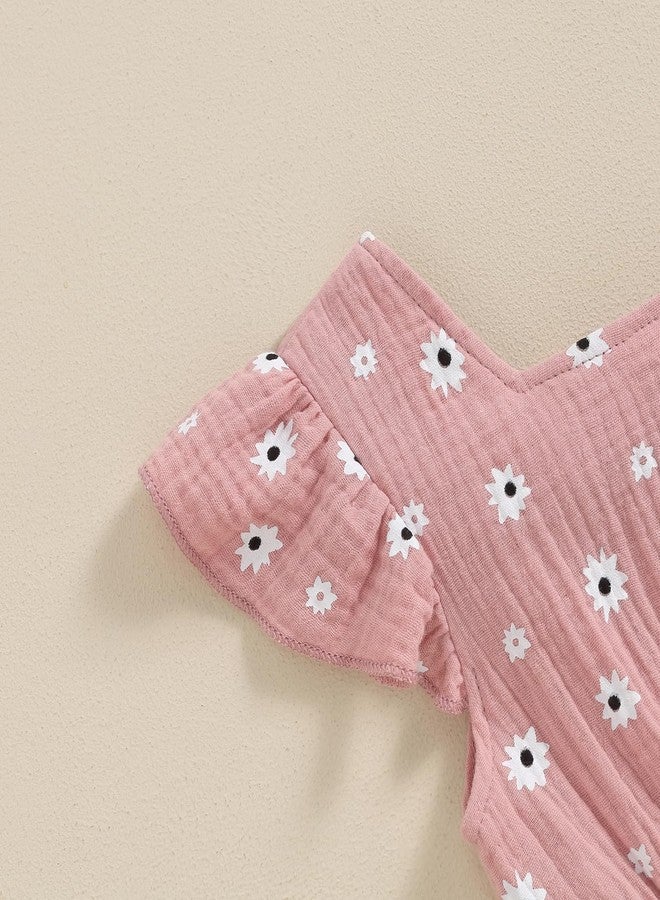 GOOCHEER Toddler Baby Girls Outfit Flower Print Jumpsuit Sleeveless Bowknot Romper Overall Pants Summer Clothes (Pink, 18-24 Months) - Image 2