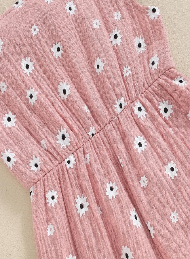 GOOCHEER Toddler Baby Girls Outfit Flower Print Jumpsuit Sleeveless Bowknot Romper Overall Pants Summer Clothes (Pink, 18-24 Months) - Image 4