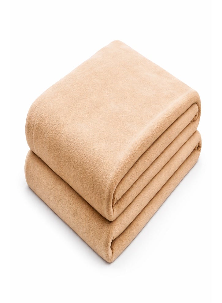 DORMICO Fleece Blanket 200x240 cm Microfiber Soft Warm Lightweight Plain Double Bed Blanket Beige - Image 3